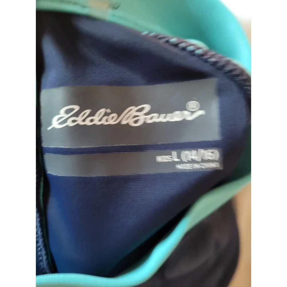 Eddie Bauer Kids Rash Guard L 14/16 Navy Blue Pink Short Sleeve Swim Shirt #8